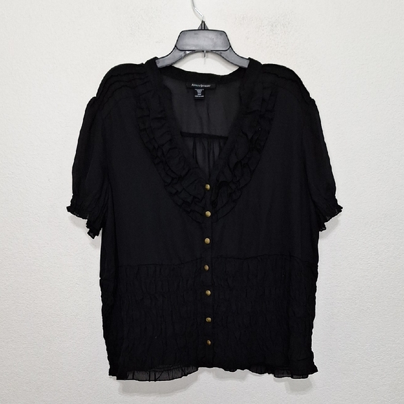 Ashley Stewart Black Whimsigoth Witchy Ruffle Button Front Blouse Size 20W - Picture 1 of 11